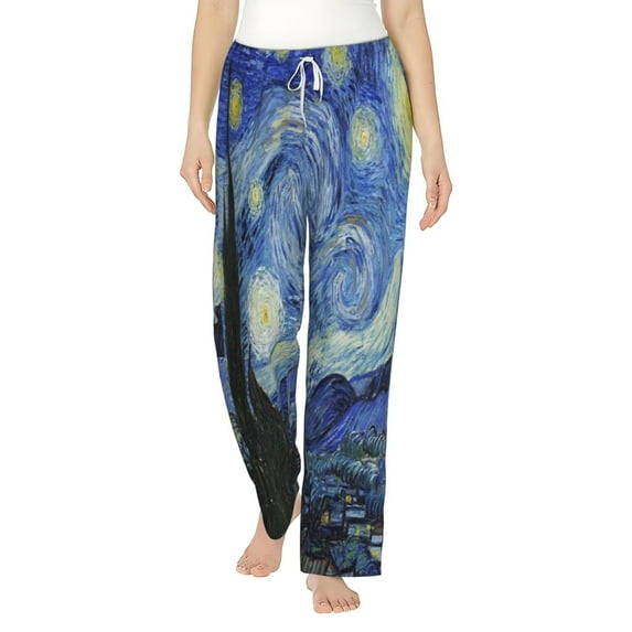 Balery The Starry Night print Women's Pajama Pants,Ultra Lightweight Pjs,Lounge Pant-Small