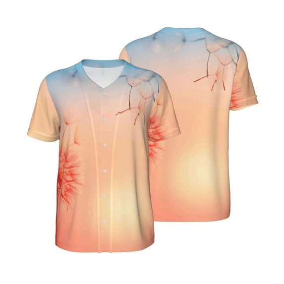 Balery The Sunset of Dandelion Baseball Jersey for Men Casual Button Down Shirts Short Sleeve Active Team Sports Uniform-Large