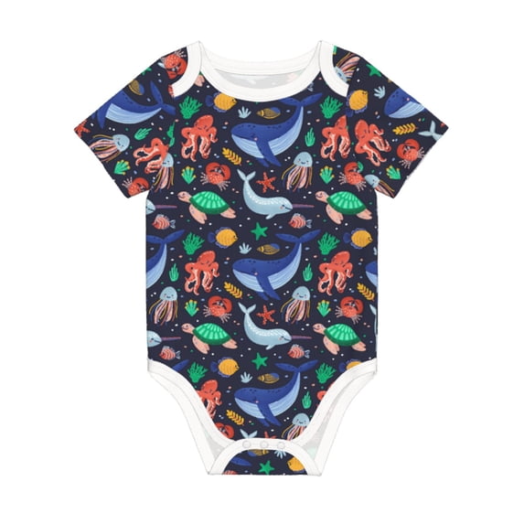 Balery The Underwater World Pattern Baby Climbing Clothes Infant Bodysuit Cute Infant Bodysuit Baby Romper-18 Months