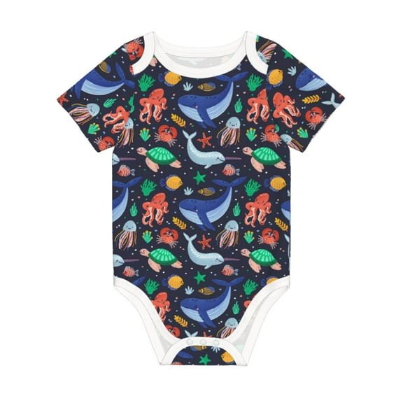 Balery The Underwater World Pattern Baby Climbing Clothes Infant Bodysuit Cute Infant Bodysuit Baby Romper-2 Years