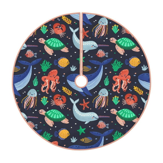 Balery The Underwater World Printed Christmas Tree Skirt , Merry Christmas Party Christmas Tree Decoration,Adjustable Tree Skirt-30"