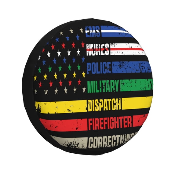 Balery Thin Green Line With USA Flag Pattern Tire Covers - Tough Tire Wheel Protector for Truck, SUV, Trailer, Camper, RV-17 inch