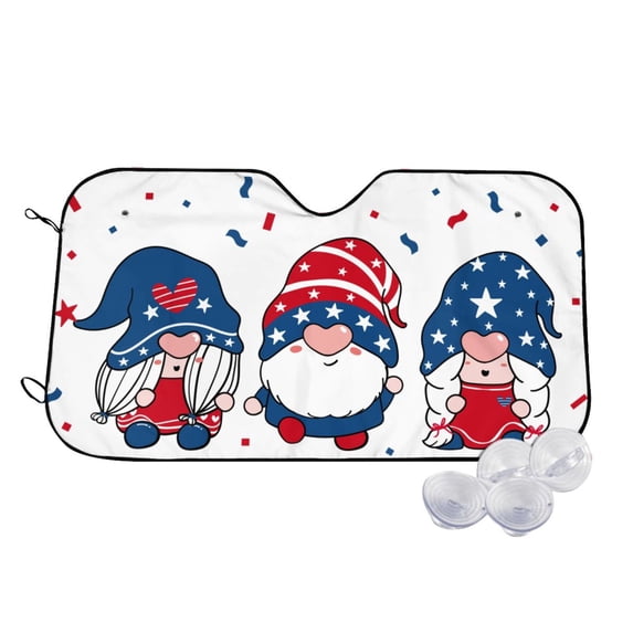 Balery Three Gnome Independence Day Windshield Sun Shade, Car Front Window Sunshade Cover ,Automotive Interior Portected Blocks Uv Rays For Car Pickup Truck Suv Accessories- Small