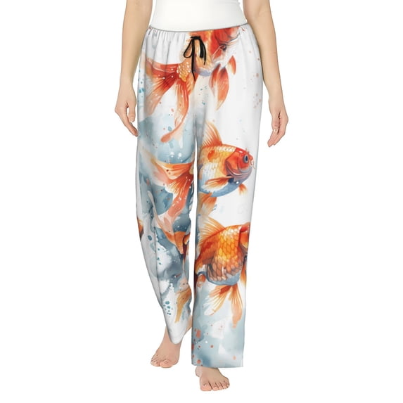 Balery Three Goldfish Watercolor Splash print Women's Pajama Pants,Ultra Lightweight Pjs,Lounge Pant-X-Large