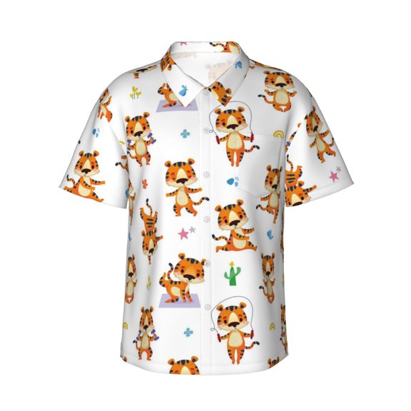 Balery Tigers go in for Sports Print Men's Hawaiian Shirts Short Sleeve Beach Shirt Relaxed Fit Vacation Button Down Shirts-XX-Large
