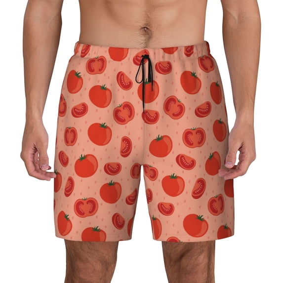 Balery Tomato Mens Swim Trunks Swim Shorts for Men Quick Dry Inseam Beach Shorts with Compression Liner Pocket-Small