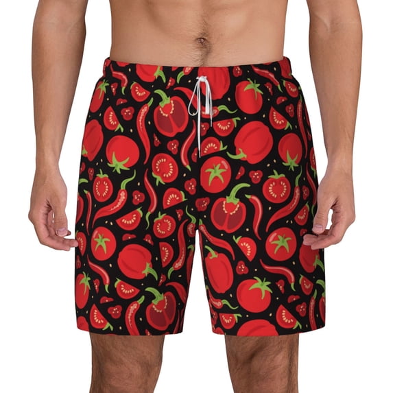 Balery Tomatoes And Chili Mens Swim Trunks Swim Shorts for Men Quick Dry Inseam Beach Shorts with Compression Liner Pocket-X-Large