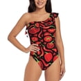 thumbnail image 1 of Balery Tomatoes And Chili One Shoulder Swimsuits for Women Ruffle Swimsuits Tummy Control One Shoulder Bathing Suits-X-Large, 1 of 8