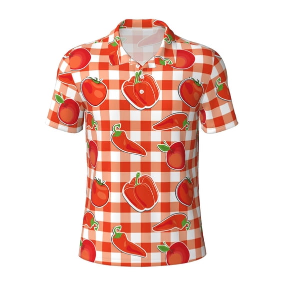 Balery Tomatoes And Chili Printed Men’s Short Sleeve Polo Shirt, Midweight Men's Shirt,Golf Polo shirts -Large