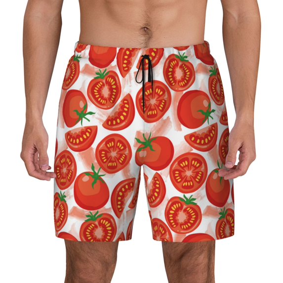 Balery Tomatoes Mens Swim Trunks Swim Shorts for Men Quick Dry Inseam Beach Shorts with Compression Liner Pocket-3X-Large