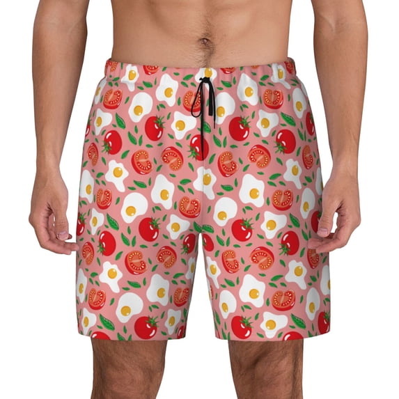Balery Tomatoes Mens Swim Trunks Swim Shorts for Men Quick Dry Inseam Beach Shorts with Compression Liner Pocket-Small