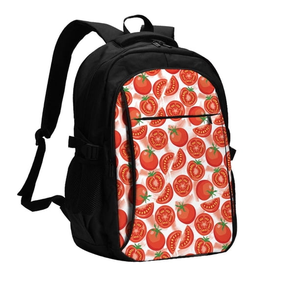 Balery Tomatoes Print USB Charging Backpack for Men and Women - Water-Resistant, Anti-Theft Laptop Backpack with USB Port for Travel, Work, School, and College