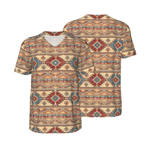 Balery Traditional Tribal Aztec Baseball Jersey for Men Casual Button Down Shirts Short Sleeve Active Team Sports Uniform-Medium