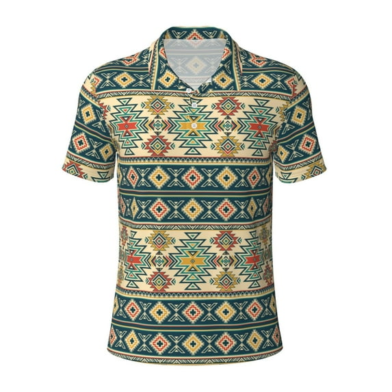 Balery Traditional Tribal Aztec1 Printed Men’s Short Sleeve Polo Shirt, Midweight Men's Shirt,Golf Polo shirts -