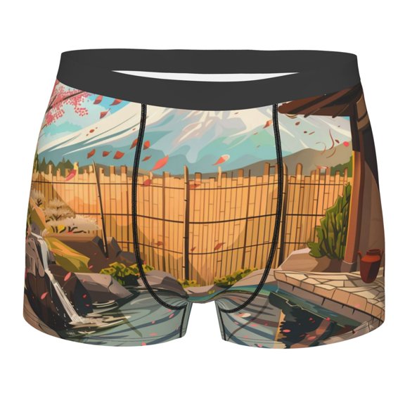 Balery Tranquil Garden Landscape Men's Boxer Briefs, Soft and Breathable Cotton Underwear with nylon Waistband-Large