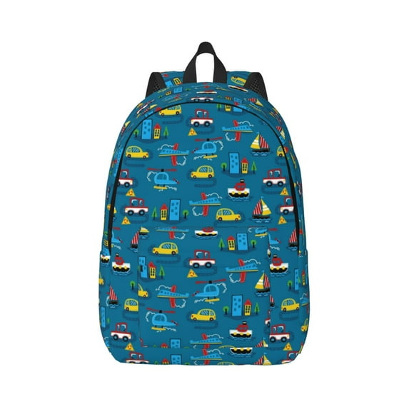 Balery Transportations with Buildings Vintage Canvas Backpack for Men and Women - Large Capacity, Durable Travel Laptop Bag for School, Work, Hiking, and Outdoor Activities