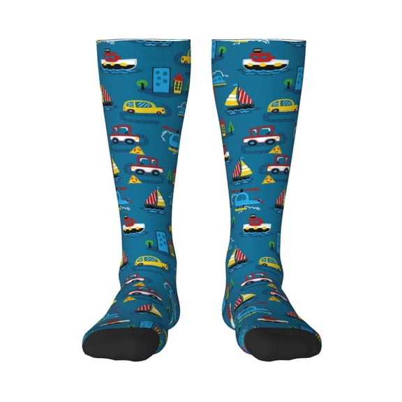 Balery Transportations With Buildings Fun Novelty Socks Men'S Women'S Crew Socks Funny Crazy Novelty Socks Quirky And Cool Socks