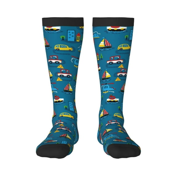 Balery Transportations With Buildings Fun Novelty Socks Men'S Women'S Crew Socks Funny Crazy Novelty Socks Quirky And Cool Socks
