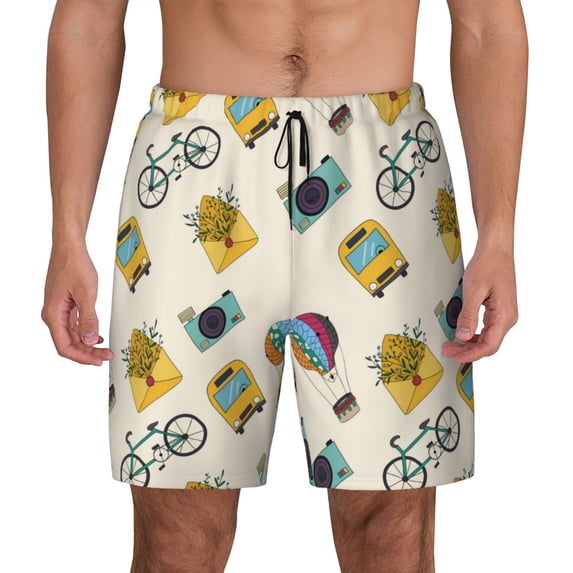 Balery Travel Elements Mens Swim Trunks Swim Shorts for Men Quick Dry Inseam Beach Shorts with Compression Liner Pocket-3X-Large