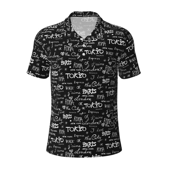 Balery Travel The World Printed Men’s Short Sleeve Polo Shirt, Midweight Men's Shirt,Golf Polo shirts -X-Large