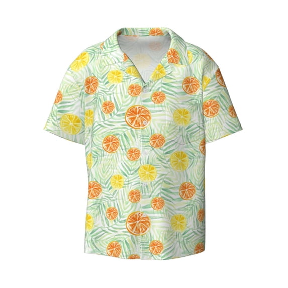 Balery Tree Palms Lemon Men's Casual Button Down Shirt Short Sleeve Textured Summer Cuban Beach Shirts-4X-Large