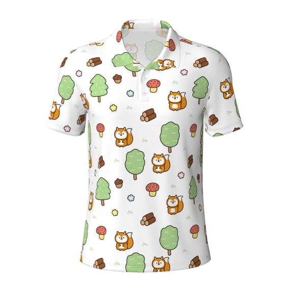 Balery Tree Squirrel Printed Men’s Short Sleeve Polo Shirt, Midweight Men's Shirt,Golf Polo shirts -XX-Large
