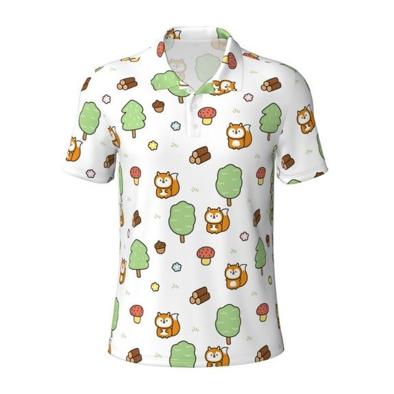 Balery Tree Squirrel Printed Men’s Short Sleeve Polo Shirt, Midweight Men's Shirt,Golf Polo shirts -