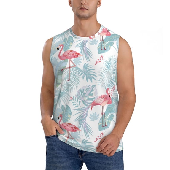 Balery Tropical Flamingo Men's Sleeveless Muscle Shirts Workout Tank Top, Moisture Wicking, Odor Protection-Small