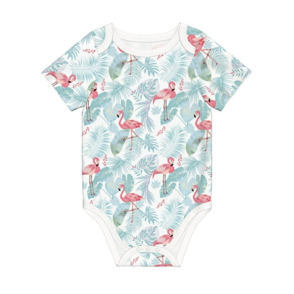 Balery Tropical Flamingo Pattern Baby Climbing Clothes Infant Bodysuit Cute Infant Bodysuit Baby Romper-3 Months