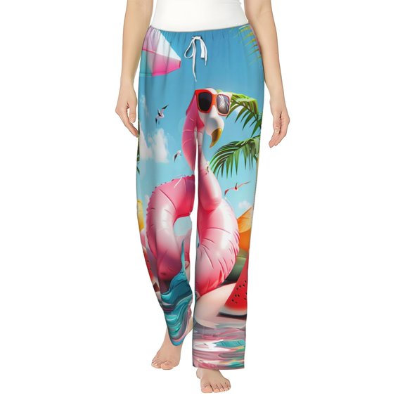 Balery Tropical Flamingo Pool Float print Women's Pajama Pants,Ultra Lightweight Pjs,Lounge Pant-Small