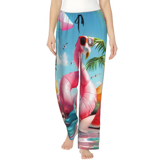 Balery Tropical Flamingo Pool Float print Women's Pajama Pants,Ultra Lightweight Pjs,Lounge Pant-XX-Large