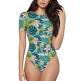 thumbnail image 1 of Balery Tropical Floral Women's Short Sleevee Crew Neck Bodysuit Tops Short Sleeve Tops Basic-Large, 1 of 9