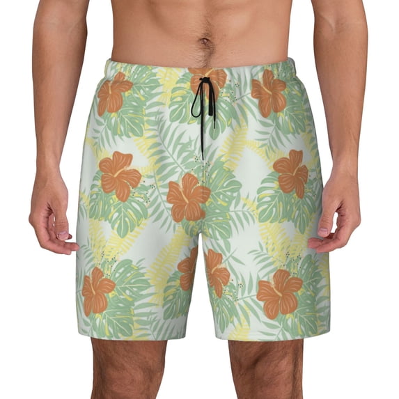 Balery Tropical Flowers Mens Swim Trunks Swim Shorts for Men Quick Dry Inseam Beach Shorts with Compression Liner Pocket-Large