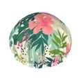 thumbnail image 1 of Balery Tropical Flowers Shower Caps, Double Layer Waterproof Shower Cap, Double Layers Reusable Shower Cap With Soft Comfortable For Long Thick Hair Soft Bath Shower Hair Caps, 1 of 9