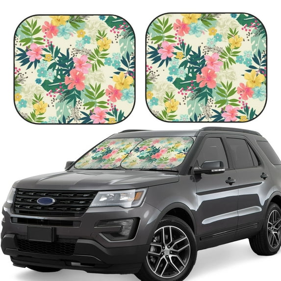 Balery Tropical Flowers Sun Shield 2 Pack For Car Front Windows Foldable Sun Visor Protector Blocks Max Uv Rays And Keeps Your Vehicle Cool For Most Sedans Suv Truck