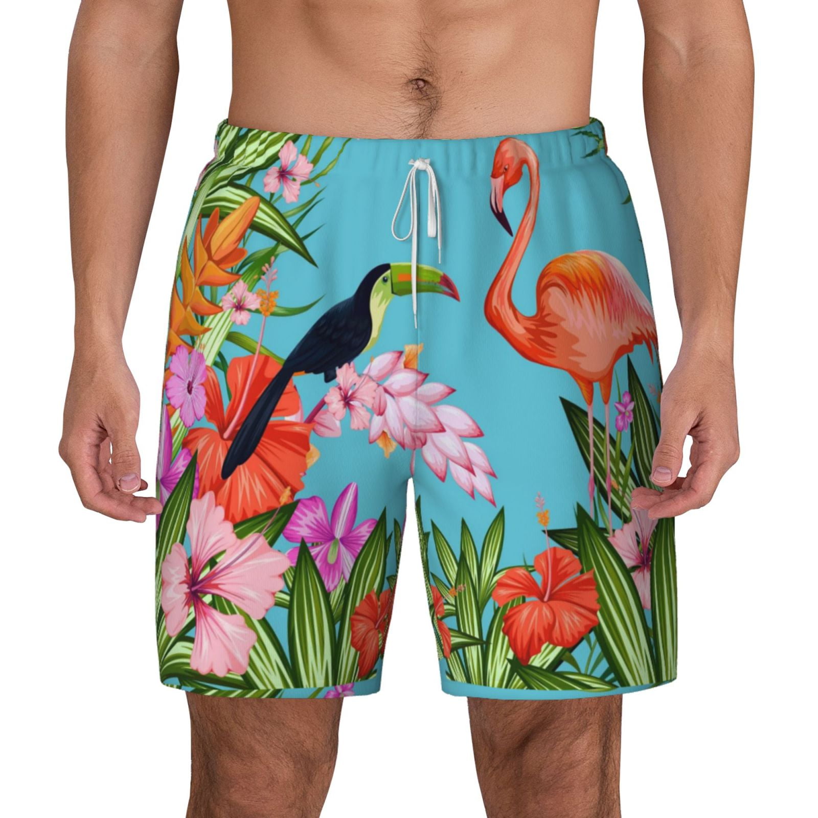 Balery Tropical Jungle Flamingo Mens Swim Trunks Swim Shorts for Men ...