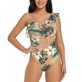thumbnail image 1 of Balery Tropical Leaves Flower One Shoulder Swimsuits for Women Ruffle Swimsuits Tummy Control One Shoulder Bathing Suits-Medium, 1 of 8