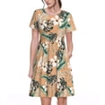 thumbnail image 1 of Balery Tropical Leaves Flower Pattern Womens Dresses Loose Short sleeve Sundresses Swimsuit Coverup 2025 Summer Casual Dress for Women - A-Line Swing Dress, 1 of 6