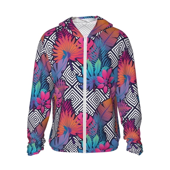 Balery Tropical Leaves Men's Women's UPF 50+ Sun Protection Lightweight Hoodie Performance Long Sleeve Shirt for Fishing Running-X-Large