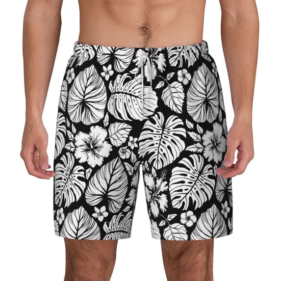 Balery Tropical Leaves Mens Swim Trunks Swim Shorts for Men Quick Dry Inseam Beach Shorts with Compression Liner Pocket-X-Large