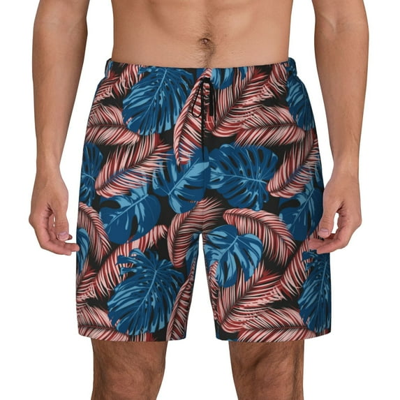 Balery Tropical Leaves Mens Swim Trunks Swim Shorts for Men Quick Dry Inseam Beach Shorts with Compression Liner Pocket-X-Large