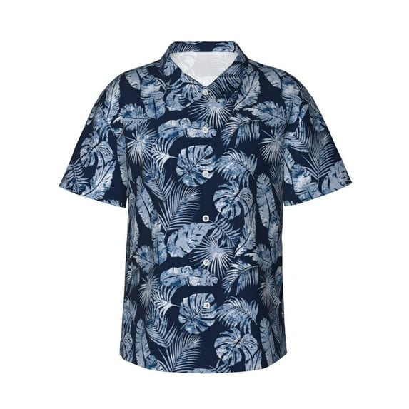 Balery Tropical Leaves Print Men's Hawaiian Shirts Short Sleeve Beach Shirt Relaxed Fit Vacation Button Down Shirts-Large