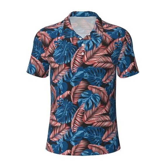 Balery Tropical Leaves Printed Men’s Short Sleeve Polo Shirt, Midweight Men's Shirt,Golf Polo shirts -4X-Large