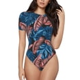 thumbnail image 1 of Balery Tropical Leaves Women's Short Sleevee Crew Neck Bodysuit Tops Short Sleeve Tops Basic-Medium, 1 of 9
