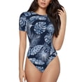 thumbnail image 1 of Balery Tropical Leaves Women's Short Sleevee Crew Neck Bodysuit Tops Short Sleeve Tops Basic-X-Large, 1 of 9
