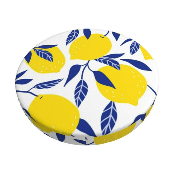 Balery Tropical Lemon Velvet Round Bar Chair Cushion Cover Adjustable, Protects From Scratches And Stains, Soft & Washable Ideal For Wooden And Metal Stools - 14 Inch