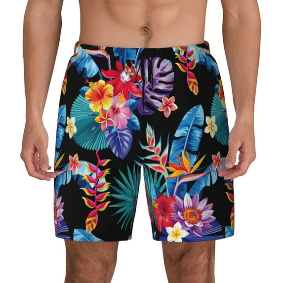 Balery Tropical Palm Leaves Mens Swim Trunks Swim Shorts for Men Quick Dry Inseam Beach Shorts with Compression Liner Pocket-X-Large