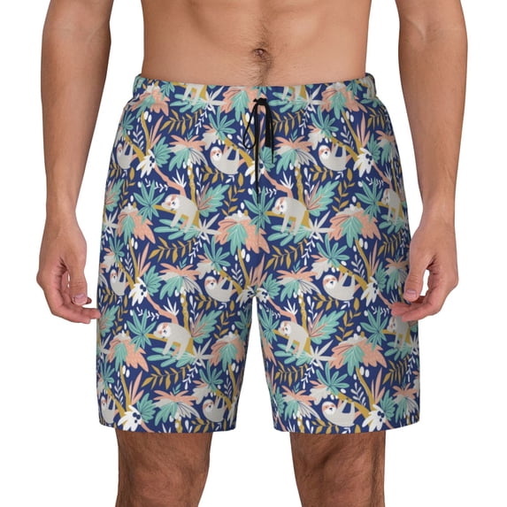 Balery Tropical Sloth Mens Swim Trunks Swim Shorts for Men Quick Dry Inseam Beach Shorts with Compression Liner Pocket-3X-Large