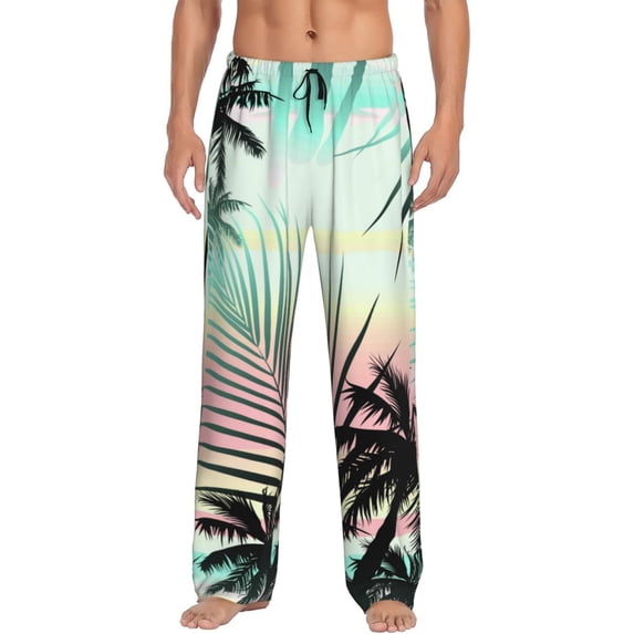Balery Tropical Summer Palm print Men's Pajama Pants,Ultra Lightweight Pjs,Lounge Pant-Small