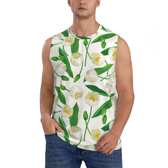Balery Tulips Flowers Men's Sleeveless Muscle Shirts Workout Tank Top, Moisture Wicking, Odor Protection-Large